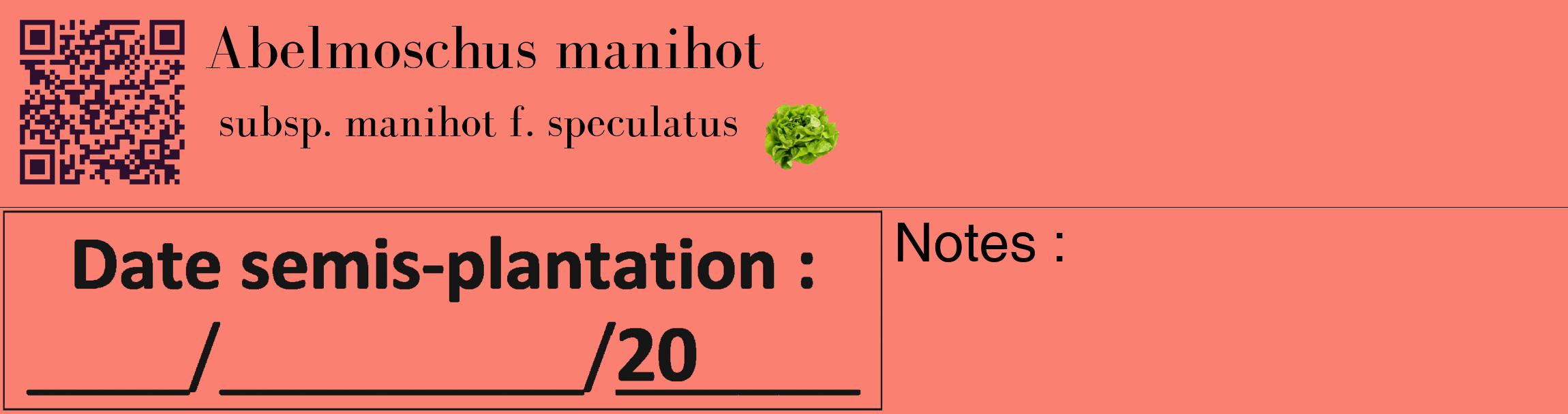 Étiquette de : Abelmoschus manihot subsp. manihot f. speculatus - format c - style noire38_basique_basiquebod avec qrcode et comestibilité simplifiée