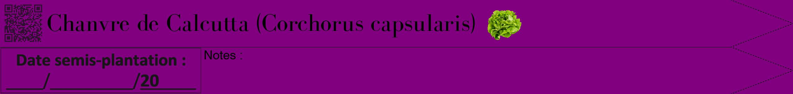 Étiquette de : Corchorus capsularis - format b - style noire46bod avec qrcode et comestibilité simplifiée