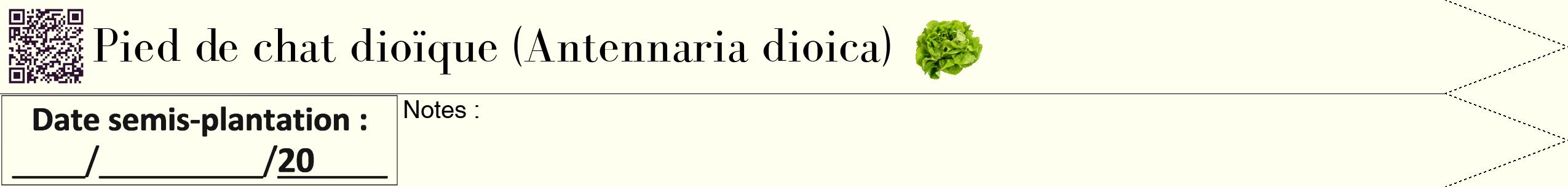 Étiquette de : Antennaria dioica - format b - style noire19simplebod avec qrcode et comestibilité simplifiée