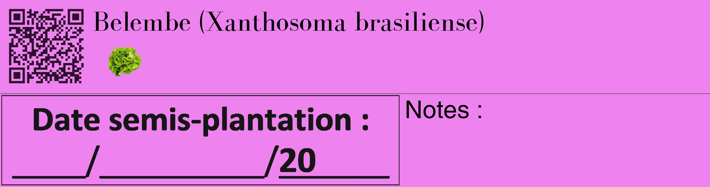 Étiquette de : Xanthosoma brasiliense - format c - style noire53_basique_basiquebod avec qrcode et comestibilité simplifiée