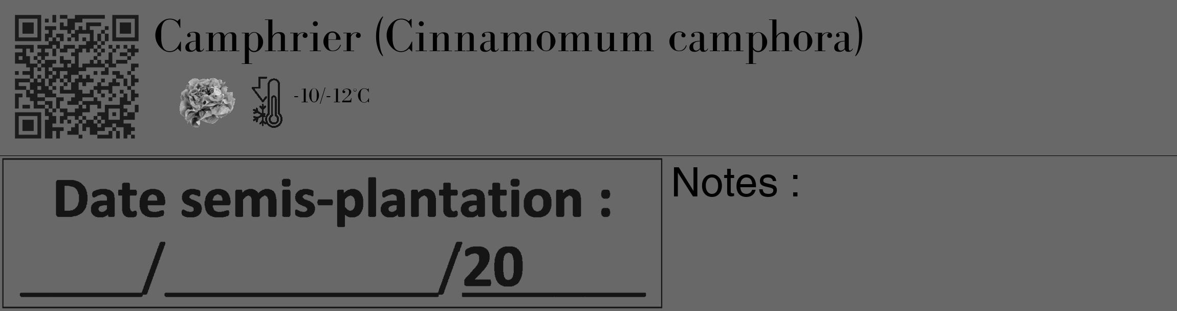 Étiquette de : Cinnamomum camphora - format c - style noire43_basique_basiquebod avec qrcode et comestibilité simplifiée