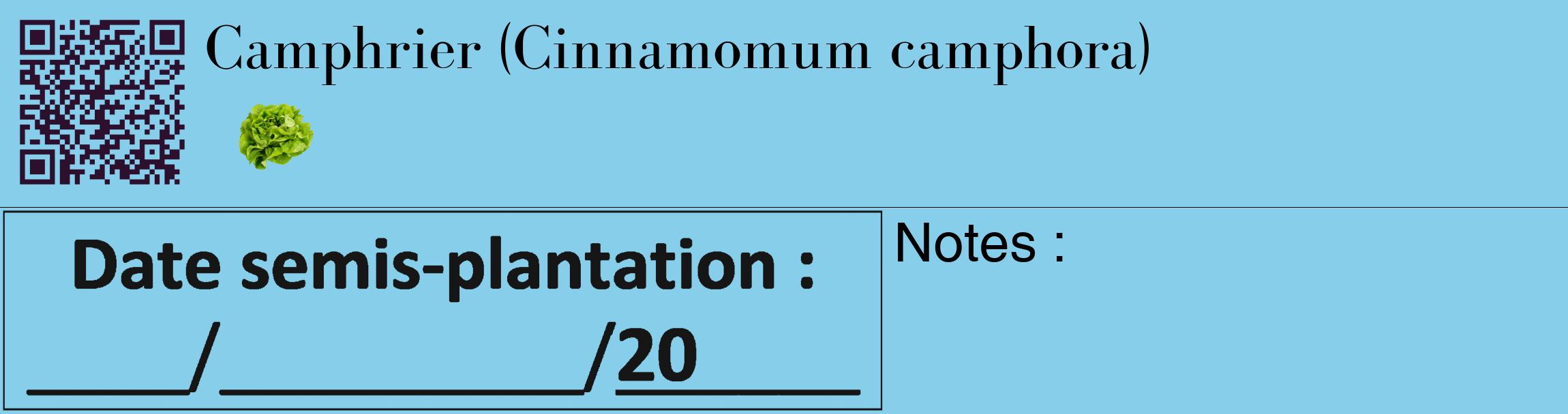 Étiquette de : Cinnamomum camphora - format c - style noire1_basique_basiquebod avec qrcode et comestibilité simplifiée