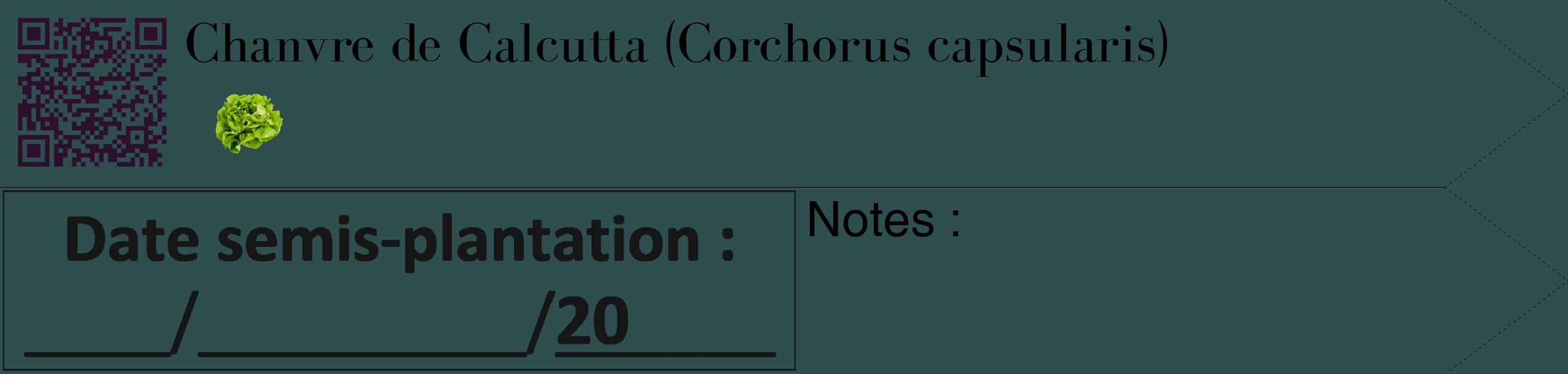 Étiquette de : Corchorus capsularis - format c - style noire58_simple_simplebod avec qrcode et comestibilité simplifiée