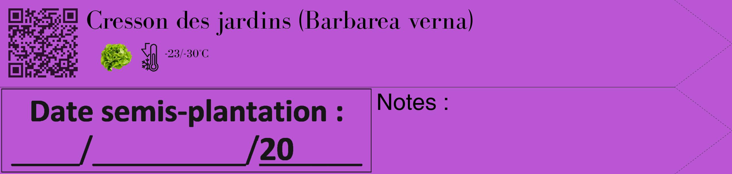 Étiquette de : Barbarea verna - format c - style noire50_simple_simplebod avec qrcode et comestibilité simplifiée