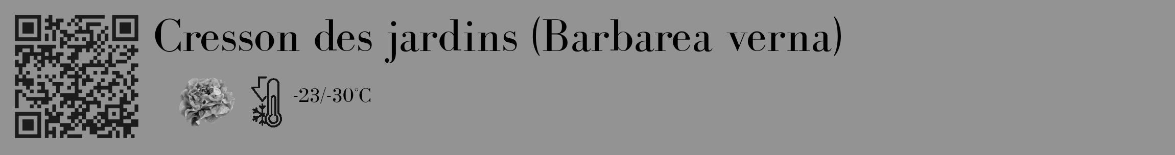 Étiquette de : Barbarea verna - format c - style noire44_basique_basiquebod avec qrcode et comestibilité simplifiée