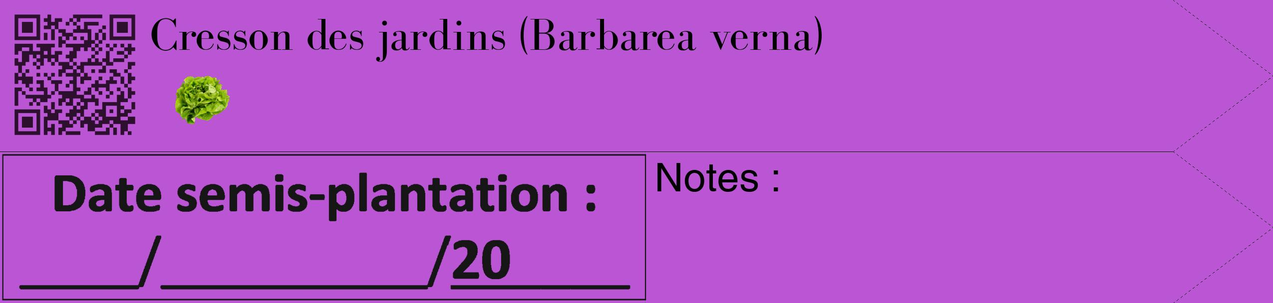 Étiquette de : Barbarea verna - format c - style noire50_simple_simplebod avec qrcode et comestibilité simplifiée