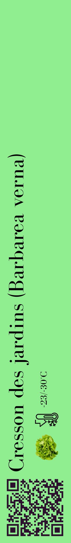 Étiquette de : Barbarea verna - format c - style noire15_basique_basiquebod avec qrcode et comestibilité simplifiée - position verticale