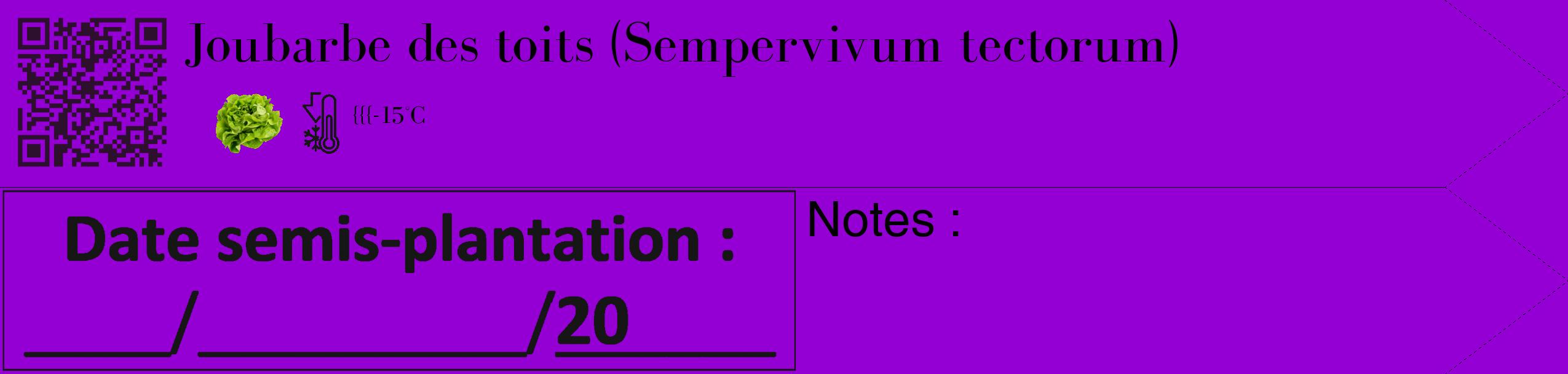 Étiquette de : Sempervivum tectorum - format c - style noire48_simple_simplebod avec qrcode et comestibilité simplifiée