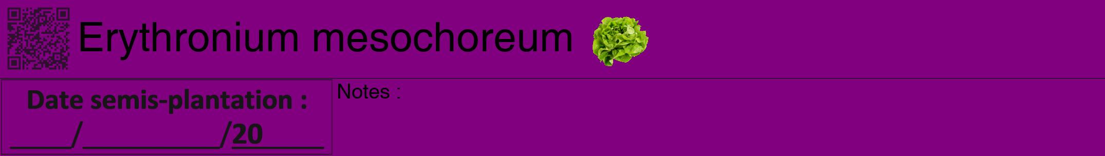 Étiquette de : Erythronium mesochoreum - format a - style noire46hel avec qrcode et comestibilité simplifiée