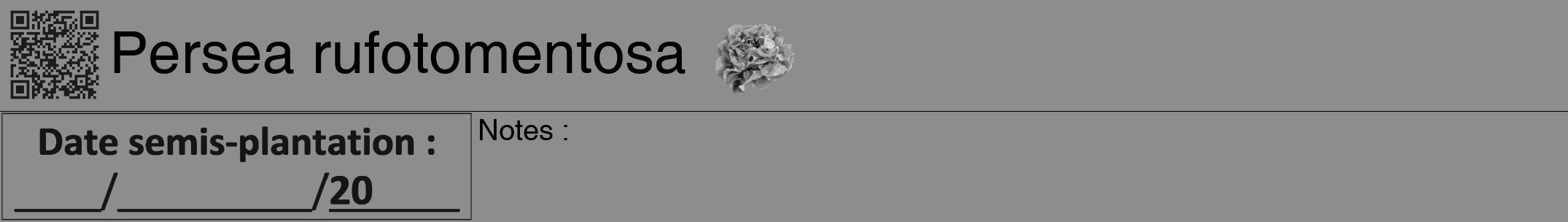 Étiquette de : Persea rufotomentosa - format a - style noire2hel avec qrcode et comestibilité simplifiée