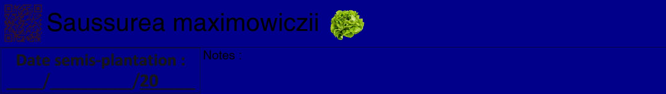 Étiquette de : Saussurea maximowiczii - format a - style noire7hel avec qrcode et comestibilité simplifiée