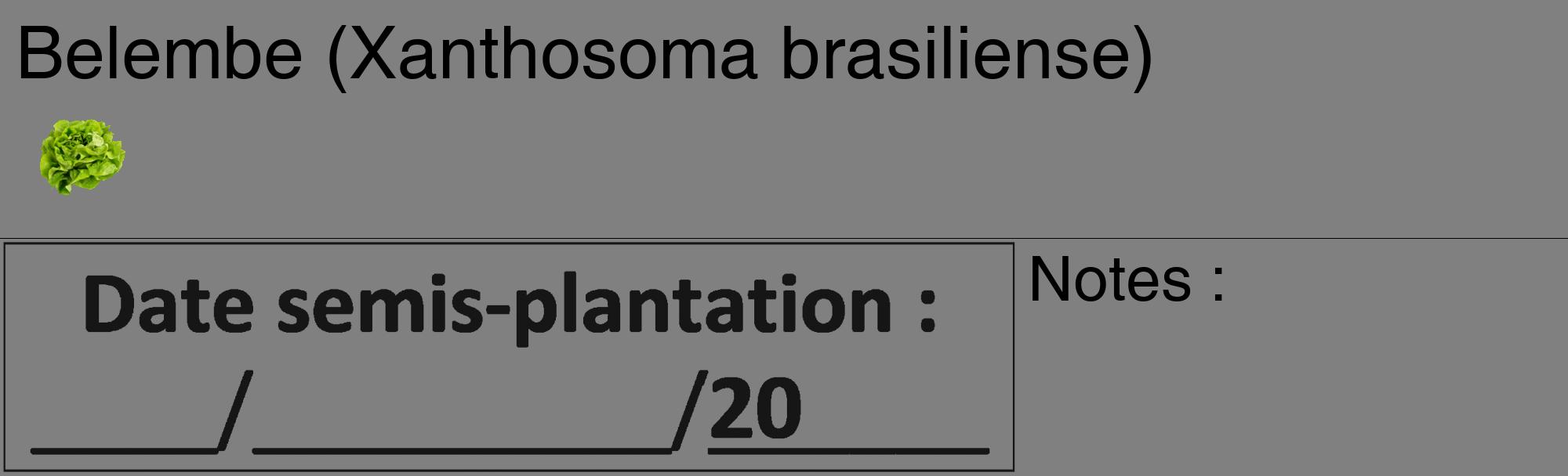 Étiquette de : Xanthosoma brasiliense - format c - style noire57_basique_basiquehel avec comestibilité simplifiée