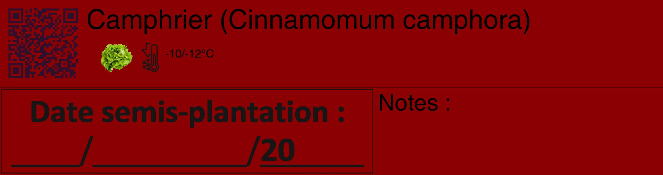 Étiquette de : Cinnamomum camphora - format c - style noire34_basique_basiquehel avec qrcode et comestibilité simplifiée