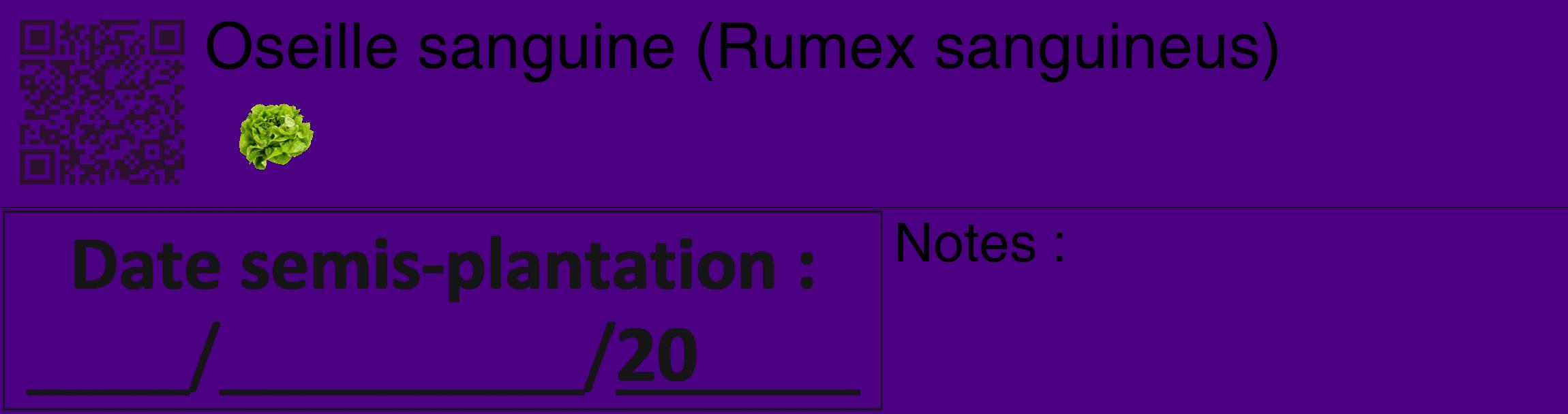 Étiquette de : Rumex sanguineus - format c - style noire47_basique_basiquehel avec qrcode et comestibilité simplifiée