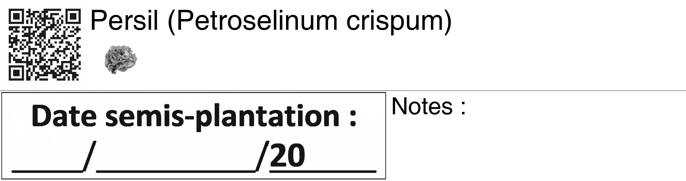 Étiquette de : Petroselinum crispum - format c - style noire60_basiquegrrvhel avec qrcode et comestibilité simplifiée
