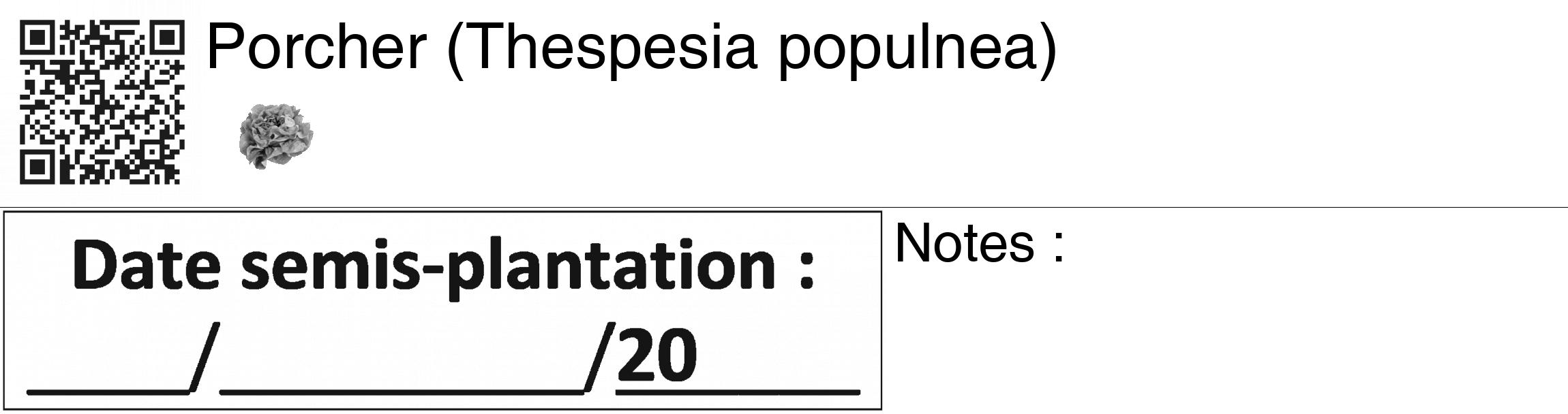 Étiquette de : Thespesia populnea - format c - style noire60_basiquegrrvhel avec qrcode et comestibilité simplifiée