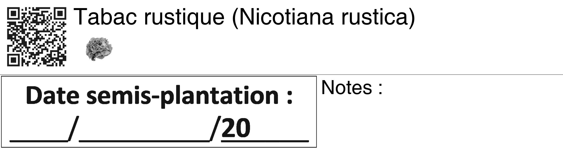 Étiquette de : Nicotiana rustica - format c - style noire60_basiquegrrvhel avec qrcode et comestibilité simplifiée