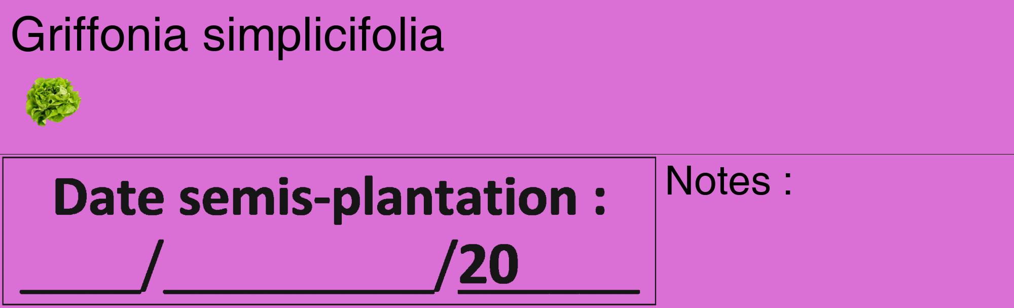 Étiquette de : Griffonia simplicifolia - format c - style noire52_basique_basiquehel avec comestibilité simplifiée