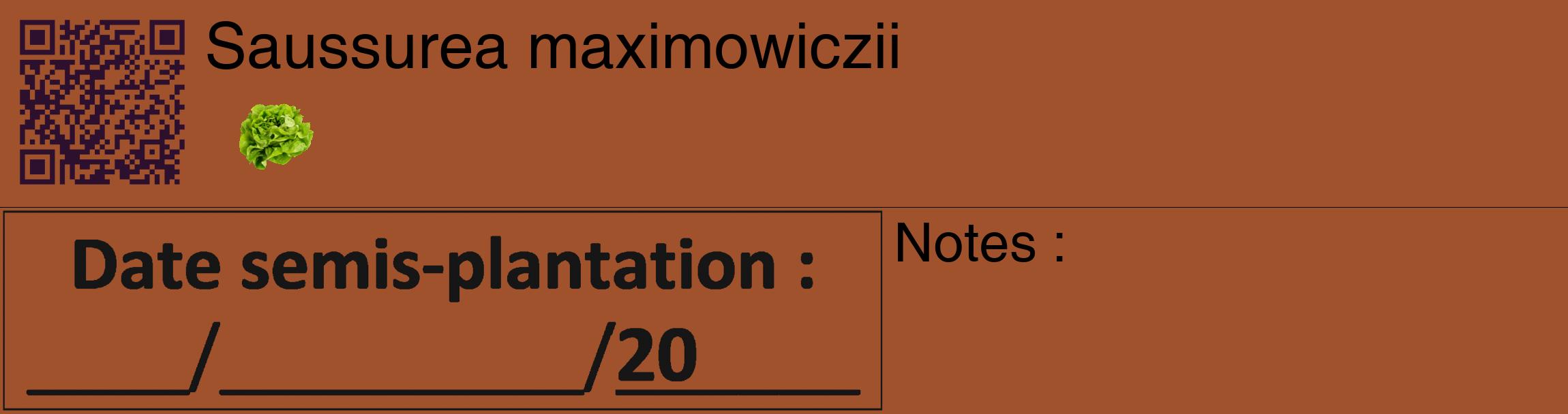 Étiquette de : Saussurea maximowiczii - format c - style noire32_basique_basiquehel avec qrcode et comestibilité simplifiée
