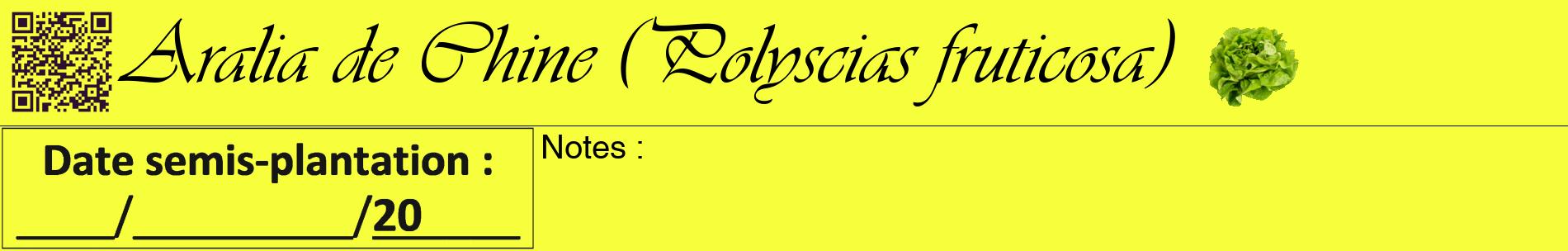 Étiquette de : Polyscias fruticosa - format a - style noire18basiqueviv avec qrcode et comestibilité simplifiée