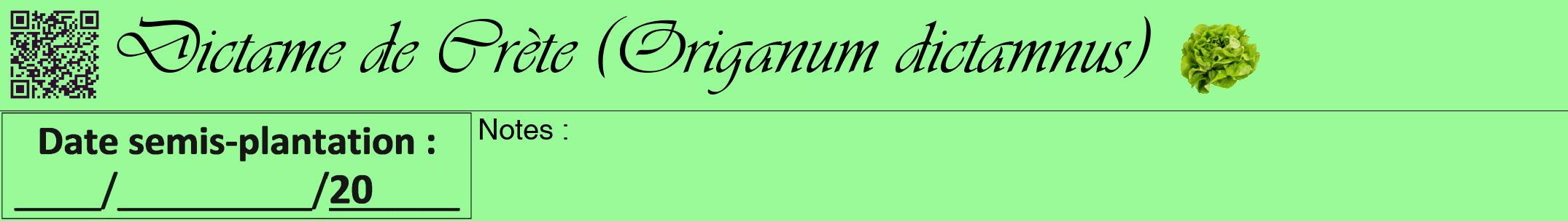 Étiquette de : Origanum dictamnus - format a - style noire14viv avec qrcode et comestibilité simplifiée
