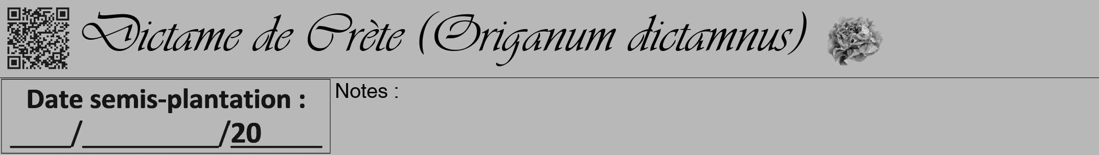 Étiquette de : Origanum dictamnus - format a - style noire39viv avec qrcode et comestibilité simplifiée