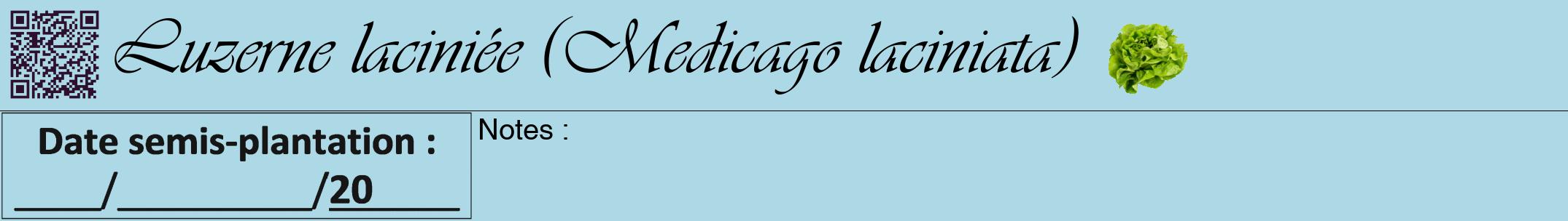 Étiquette de : Medicago laciniata - format a - style noire0viv avec qrcode et comestibilité simplifiée