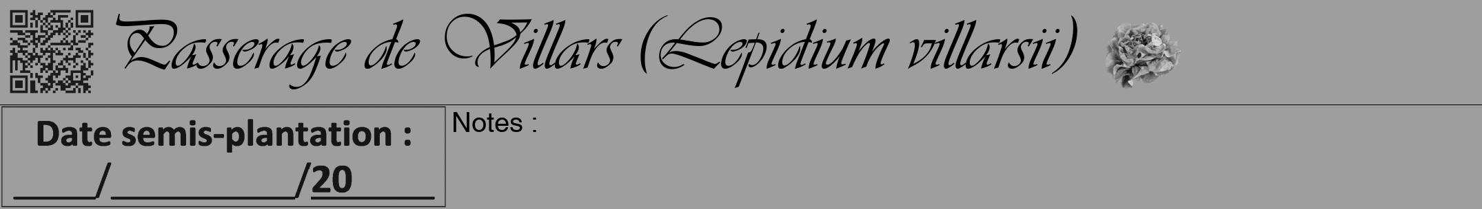 Étiquette de : Lepidium villarsii - format a - style noire23viv avec qrcode et comestibilité simplifiée