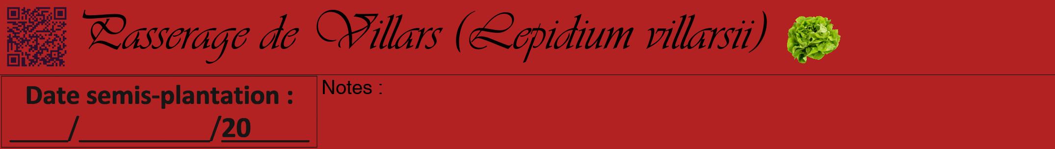 Étiquette de : Lepidium villarsii - format a - style noire28viv avec qrcode et comestibilité simplifiée