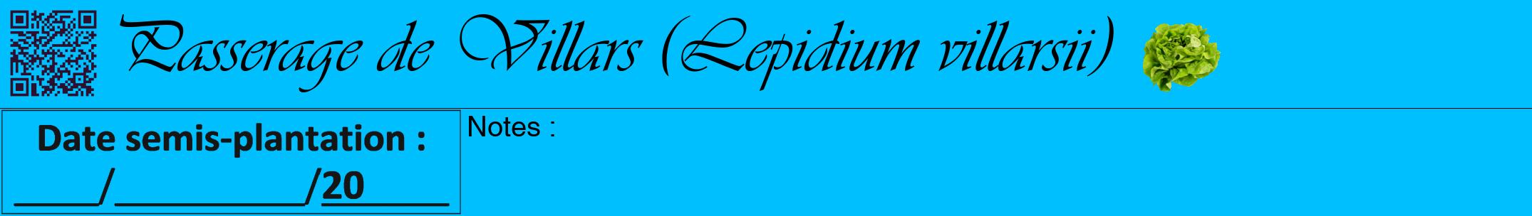 Étiquette de : Lepidium villarsii - format a - style noire2viv avec qrcode et comestibilité simplifiée