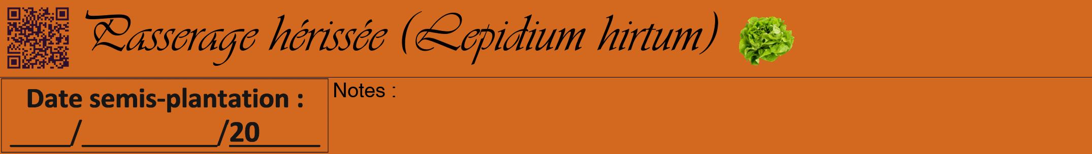 Étiquette de : Lepidium hirtum - format a - style noire31viv avec qrcode et comestibilité simplifiée