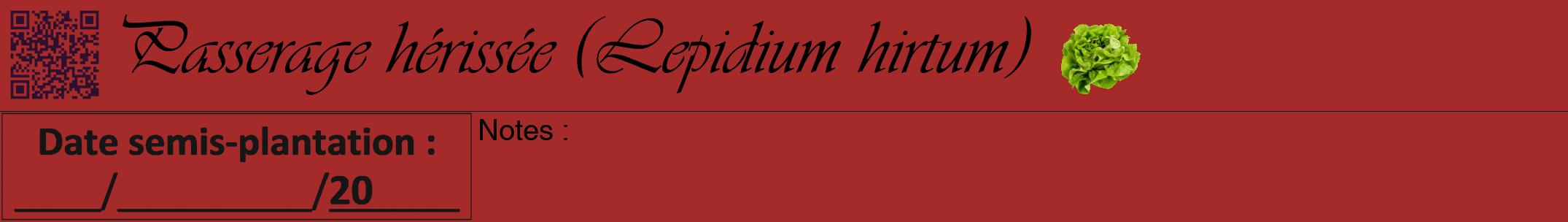 Étiquette de : Lepidium hirtum - format a - style noire33viv avec qrcode et comestibilité simplifiée
