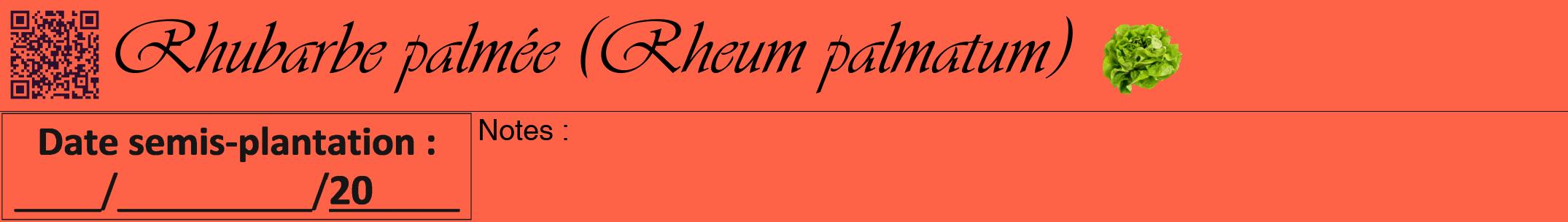 Étiquette de : Rheum palmatum - format a - style noire25viv avec qrcode et comestibilité simplifiée