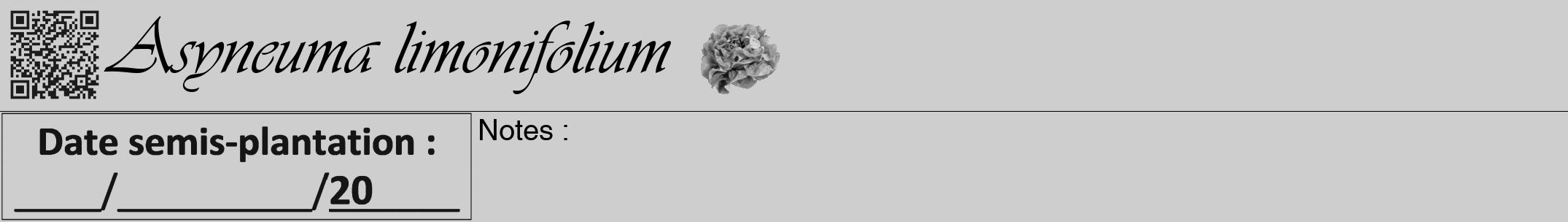 Étiquette de : Asyneuma limonifolium - format a - style noire17viv avec qrcode et comestibilité simplifiée