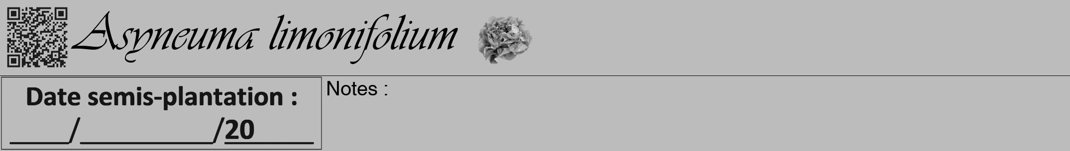 Étiquette de : Asyneuma limonifolium - format a - style noire1viv avec qrcode et comestibilité simplifiée