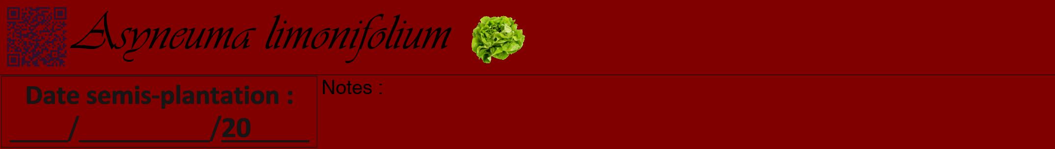 Étiquette de : Asyneuma limonifolium - format a - style noire29viv avec qrcode et comestibilité simplifiée