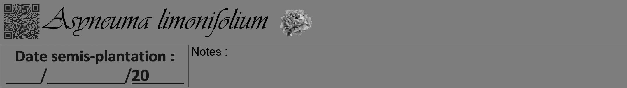 Étiquette de : Asyneuma limonifolium - format a - style noire35viv avec qrcode et comestibilité simplifiée