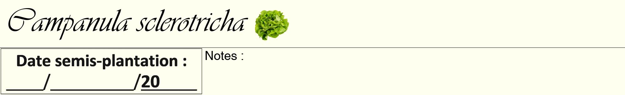 Étiquette de : Campanula sclerotricha - format a - style noire19viv avec comestibilité simplifiée