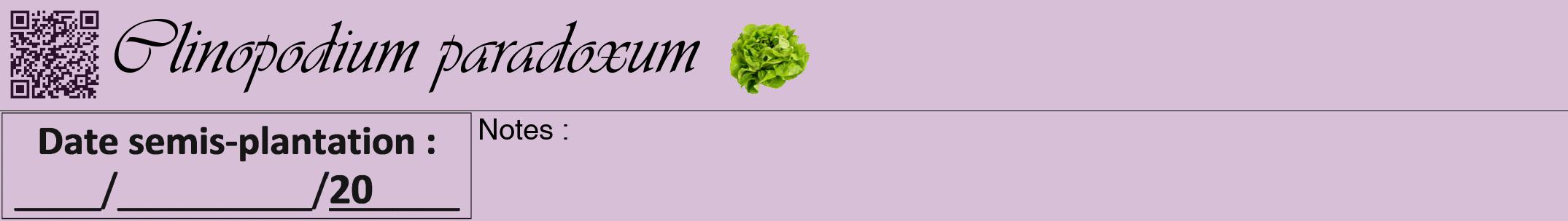 Étiquette de : Clinopodium paradoxum - format a - style noire54simpleviv avec qrcode et comestibilité simplifiée
