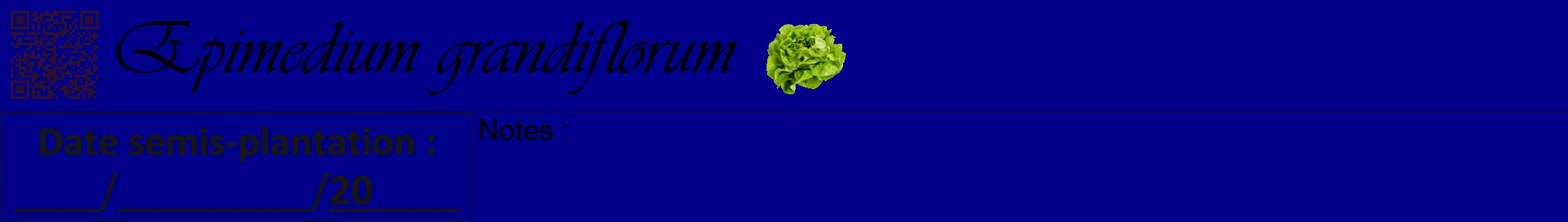 Étiquette de : Epimedium grandiflorum - format a - style noire7simpleviv avec qrcode et comestibilité simplifiée