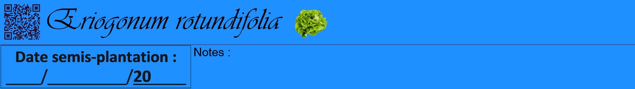 Étiquette de : Eriogonum rotundifolia - format a - style noire3viv avec qrcode et comestibilité simplifiée