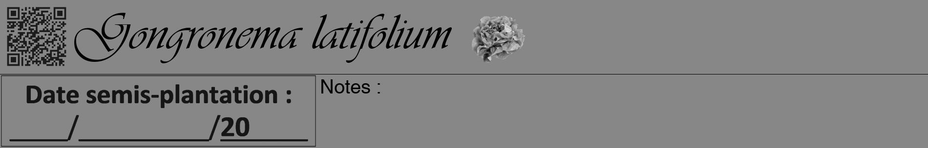 Étiquette de : Gongronema latifolium - format a - style noire12basiqueviv avec qrcode et comestibilité simplifiée