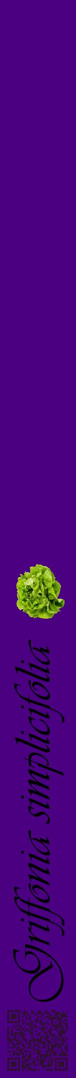 Étiquette de : Griffonia simplicifolia - format a - style noire47viv avec qrcode et comestibilité simplifiée