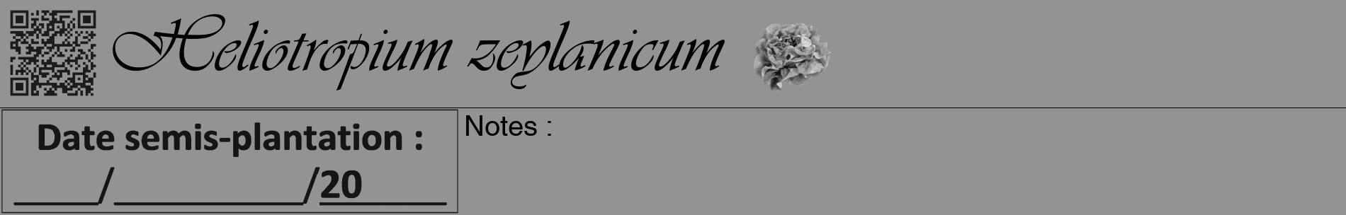 Étiquette de : Heliotropium zeylanicum - format a - style noire44basiqueviv avec qrcode et comestibilité simplifiée
