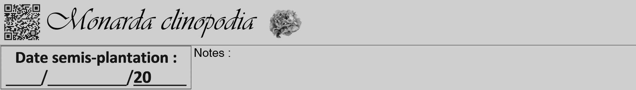 Étiquette de : Monarda clinopodia - format a - style noire17viv avec qrcode et comestibilité simplifiée