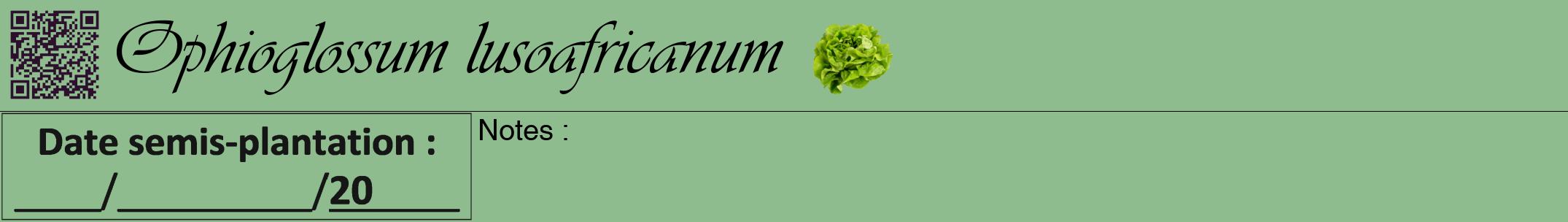 Étiquette de : Ophioglossum lusoafricanum - format a - style noire13simpleviv avec qrcode et comestibilité simplifiée