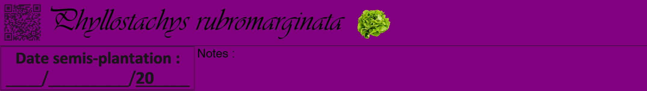 Étiquette de : Phyllostachys rubromarginata - format a - style noire46viv avec qrcode et comestibilité simplifiée