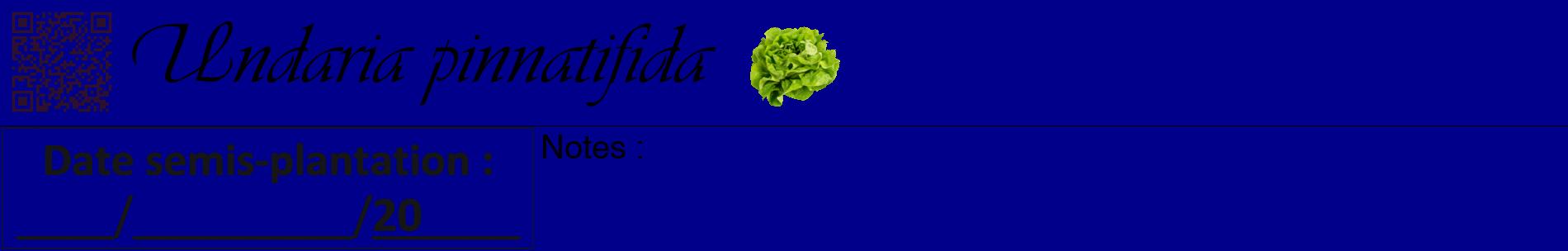 Étiquette de : Undaria pinnatifida - format a - style noire7basiqueviv avec qrcode et comestibilité simplifiée