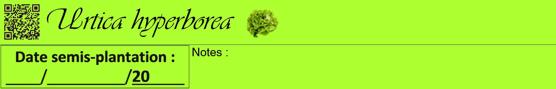 Étiquette de : Urtica hyperborea - format a - style noire17basiqueviv avec qrcode et comestibilité simplifiée