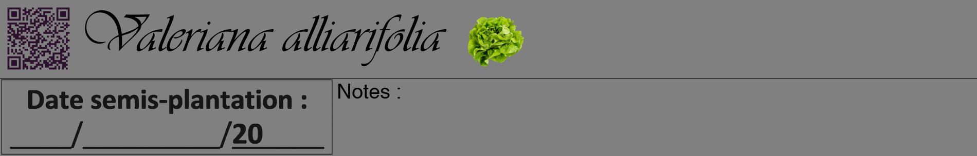 Étiquette de : Valeriana alliarifolia - format a - style noire57basiqueviv avec qrcode et comestibilité simplifiée